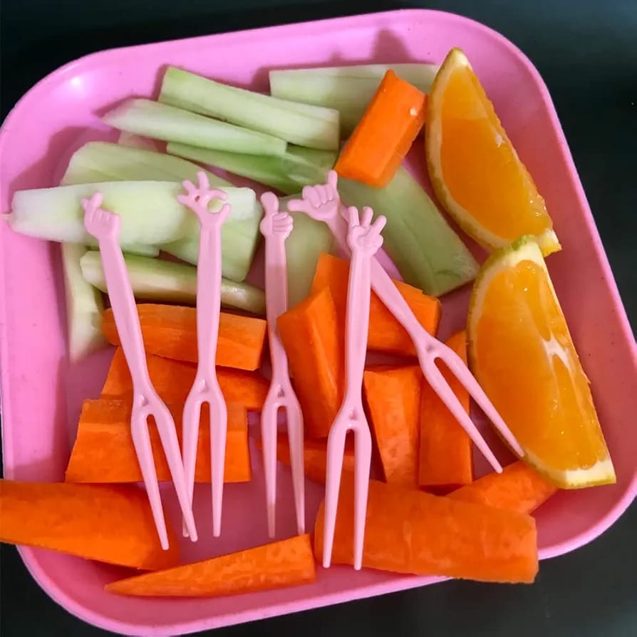 50pcs Mini Plastic Fruit Forks for Bento Box, Reusable Food Picks with Cute Gestures – Cocktail Appetizer Picks for Kids Lunch Boxes, Fruits, Sandwiches, Party Snacks – Multicolor